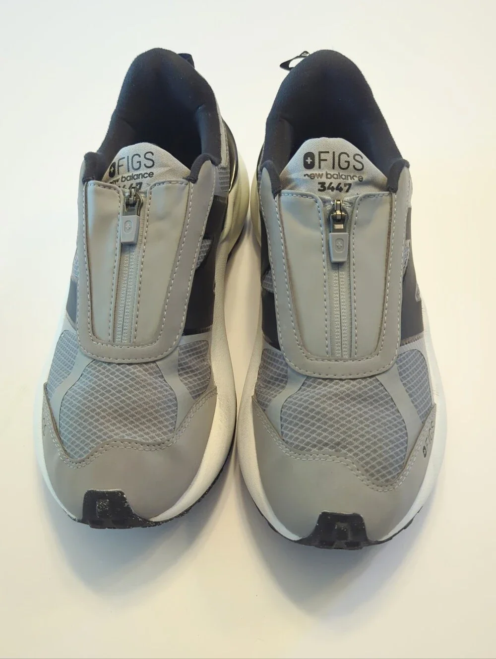 FIGS New Balance 3447 Water Resistant Zip Nursing Shoes Size 10 Grey Black EUC